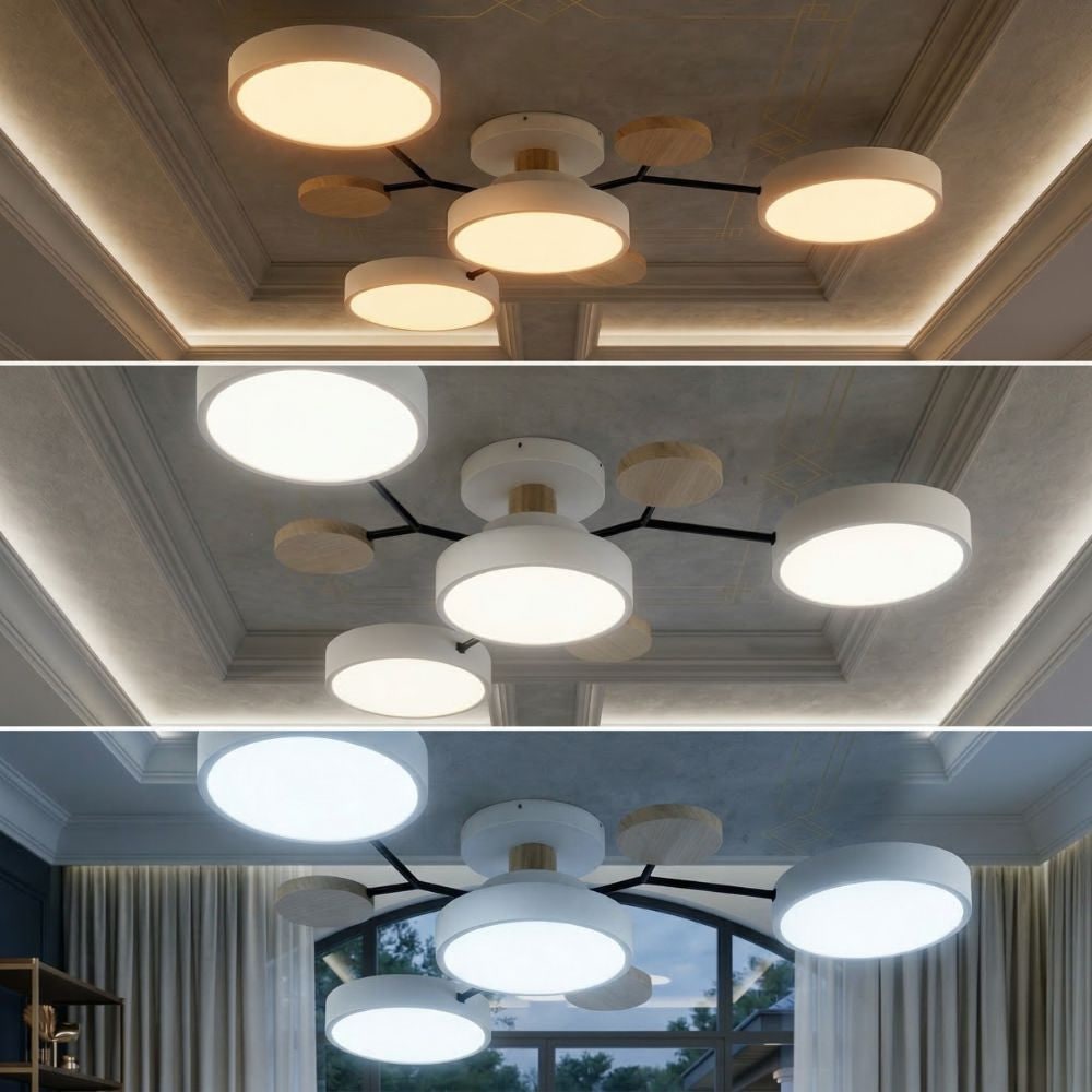 Flush Mount Ceiling Light with Semi Modern Design and Wood Accents Multi-Head - Image 7