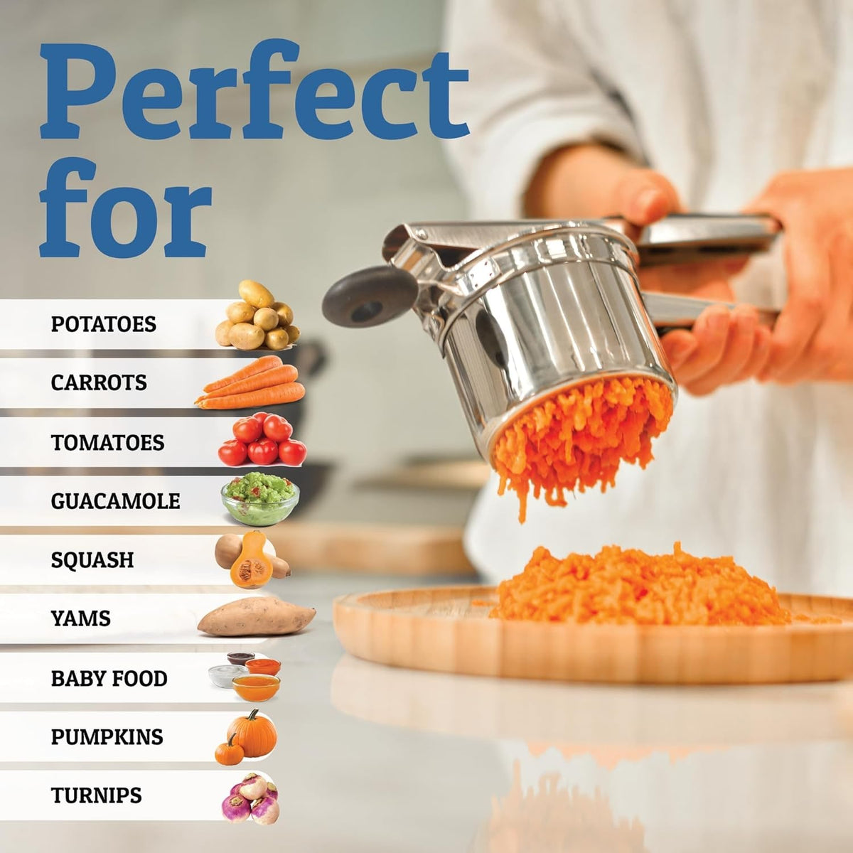 Food Ricer with Stainless Steel Construction and Interchangeable Discs for Mashed Potatoes - Image 9