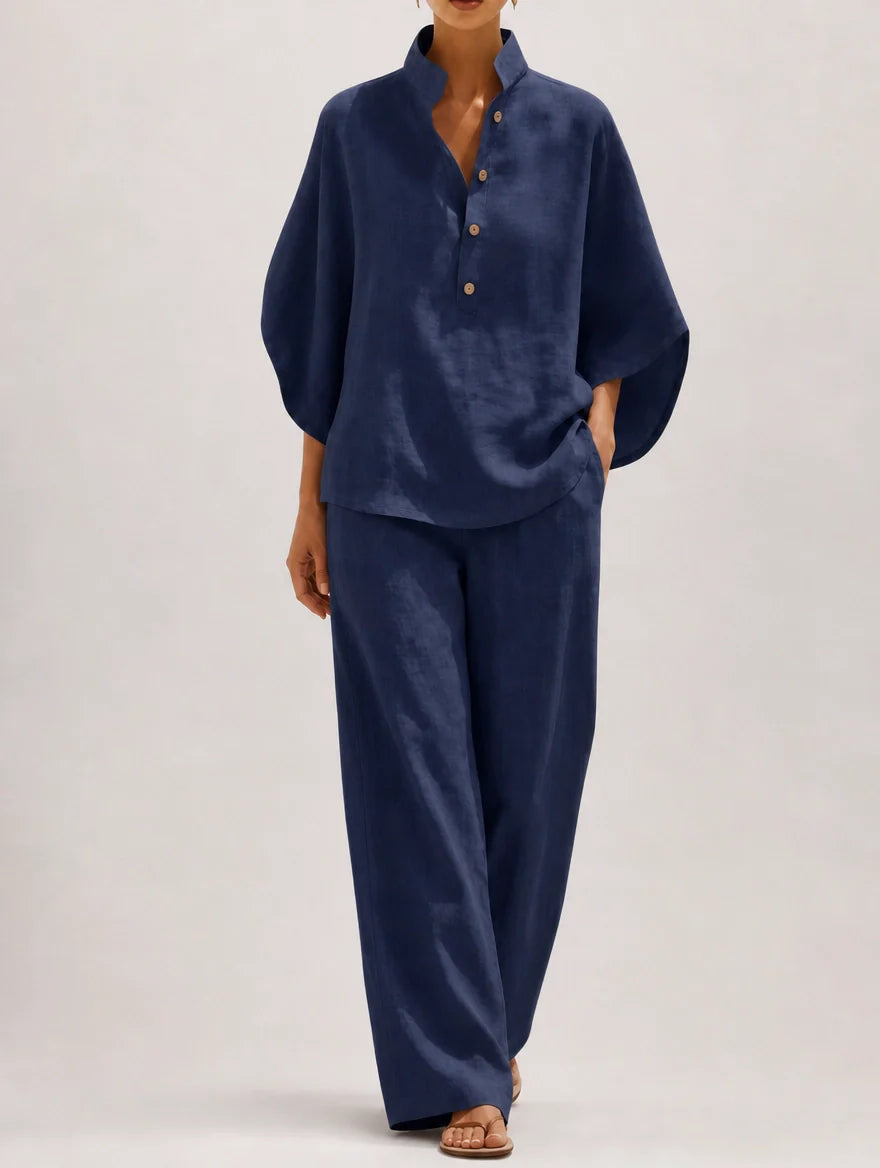 Francesca | Completo Donna Camicia Pantalone Palazzo Blu Navy