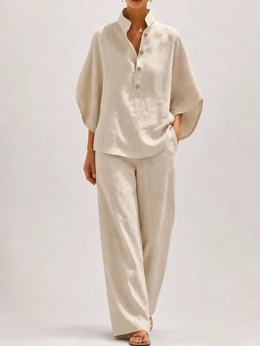 Francesca | Completo Donna Camicia Pantalone Palazzo Panna