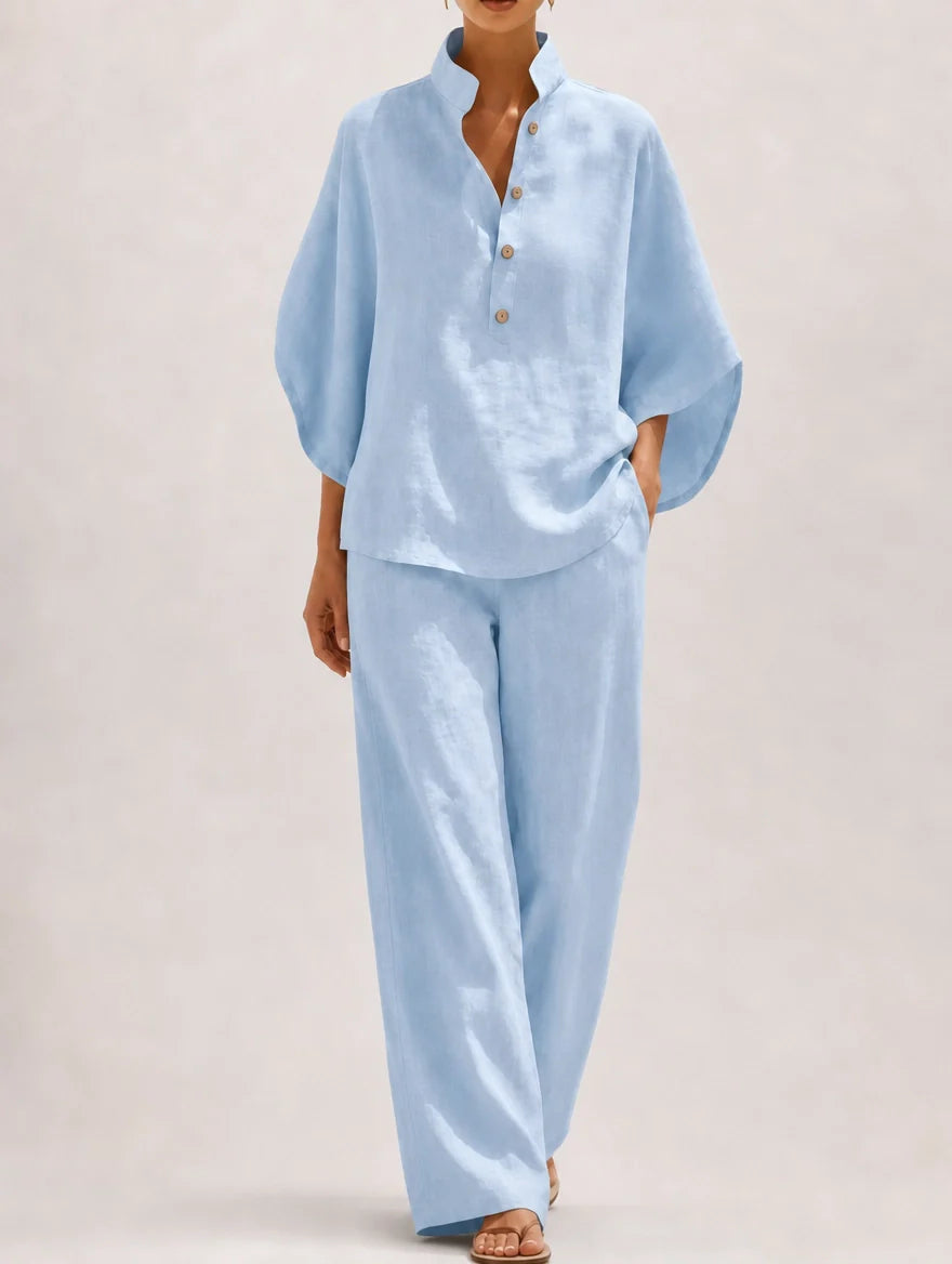 Francesca | Completo Donna Camicia Pantalone Palazzo Azzurro Cielo