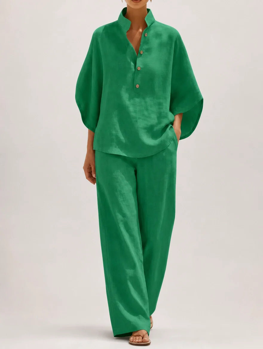 Francesca | Completo Donna Camicia Pantalone Palazzo Verde Smeraldo