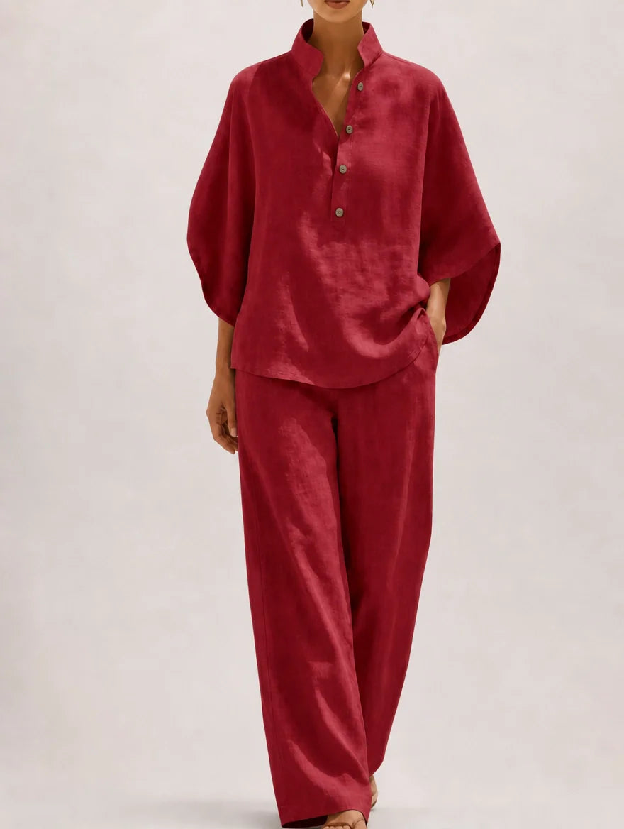 Francesca | Completo Donna Camicia Pantalone Palazzo Bordeaux