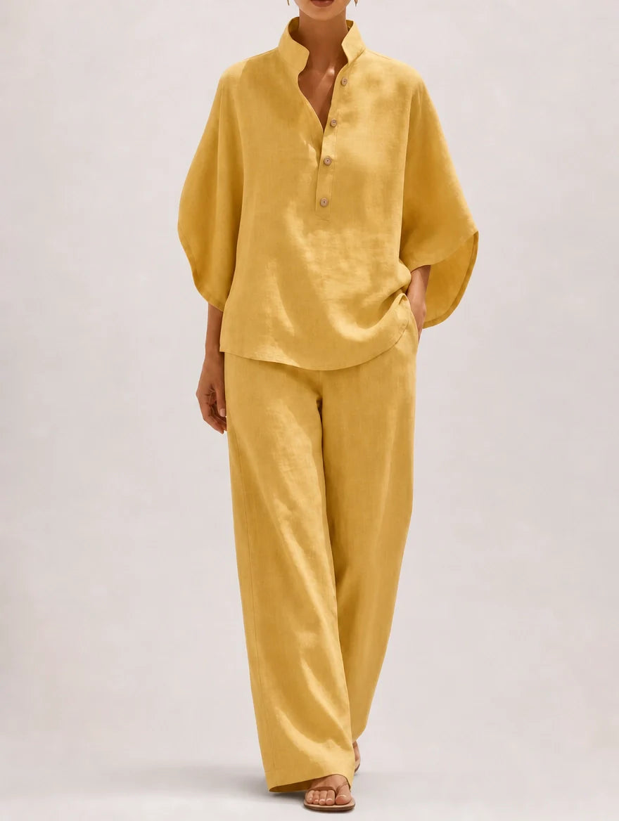 Francesca | Completo Donna Camicia Pantalone Palazzo Giallo Senape