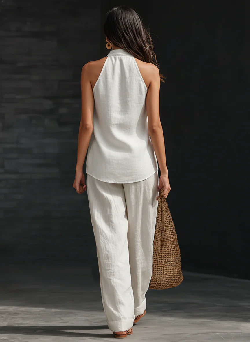 Francesca | Completo Donna Top Scollo V Pantalone Largo