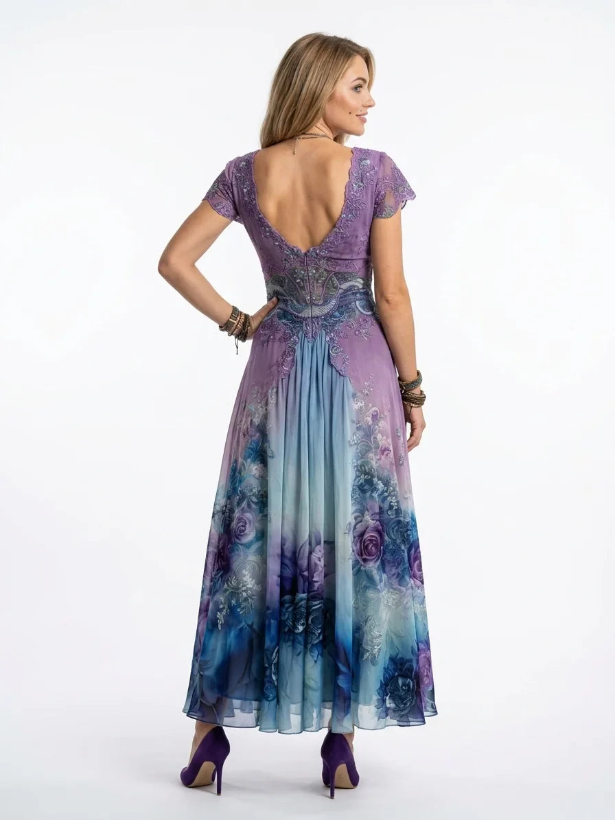 Francesca | Donna Abito Maxi Estivo Floreale Scollo V