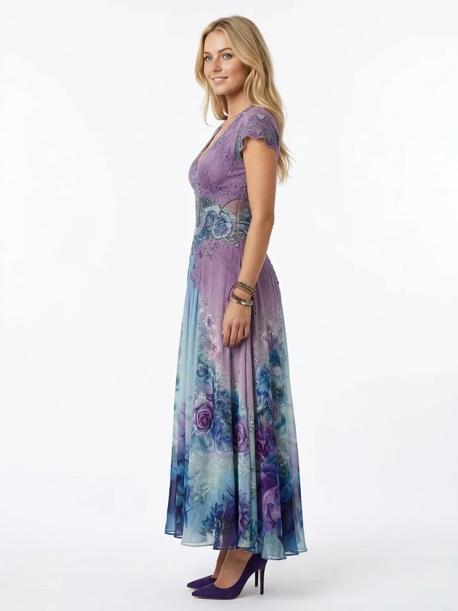 Francesca | Donna Abito Maxi Estivo Floreale Scollo V