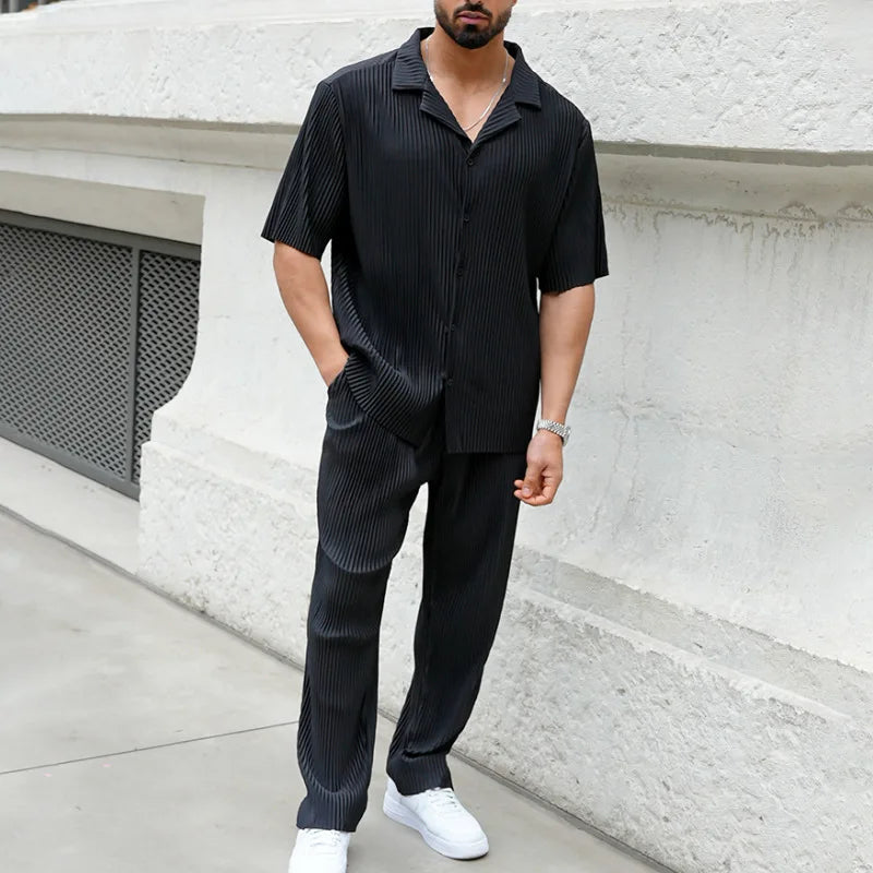 Francesco | Completo Uomo Estivo Camicia Pantalone Righe Nero