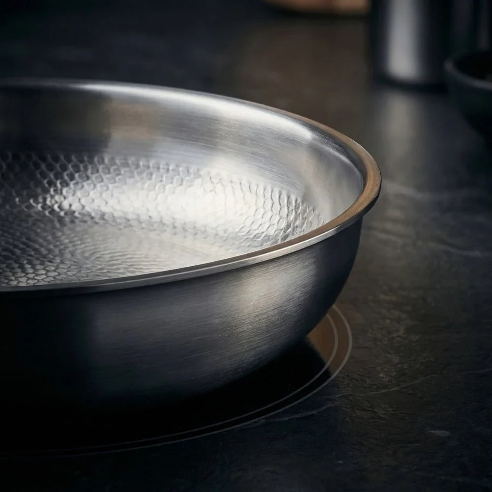 Frying Pan with Hammered Interior and Glass Lid Stainless Steel Induction Cookware - Image 4