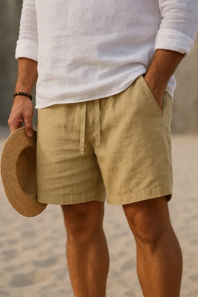 Gabriele | Pantaloncini Uomo Lino Estivi Kaki