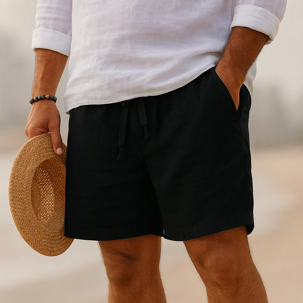 Gabriele | Pantaloncini Uomo Lino Estivi Nero