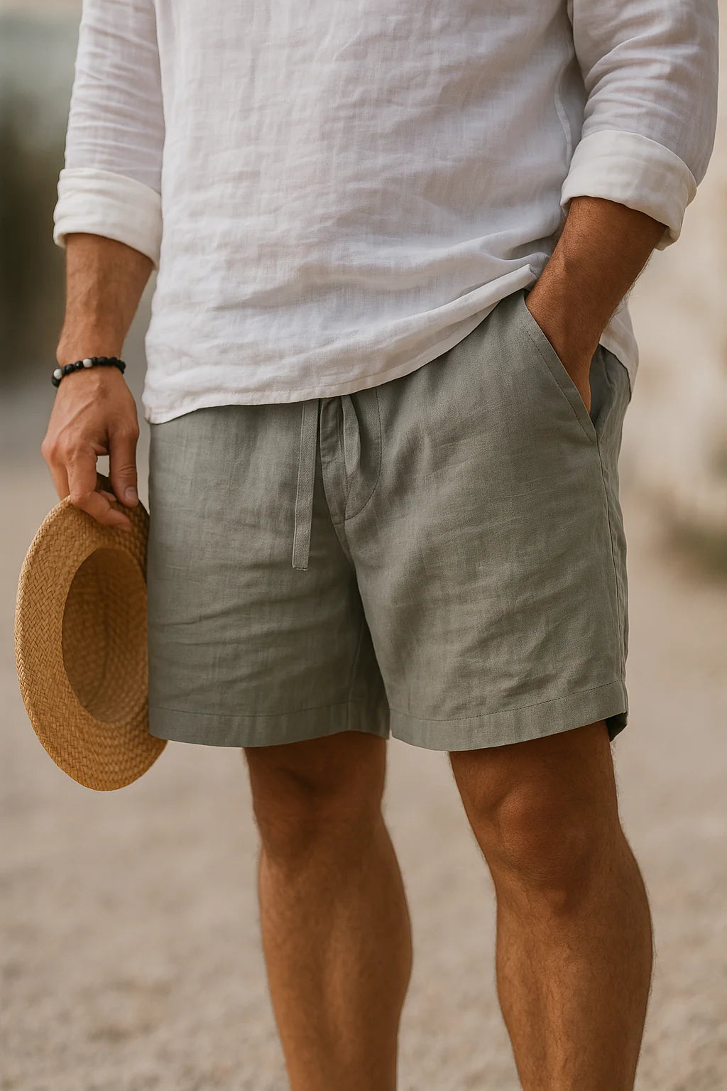 Gabriele | Pantaloncini Uomo Lino Estivi Grigio