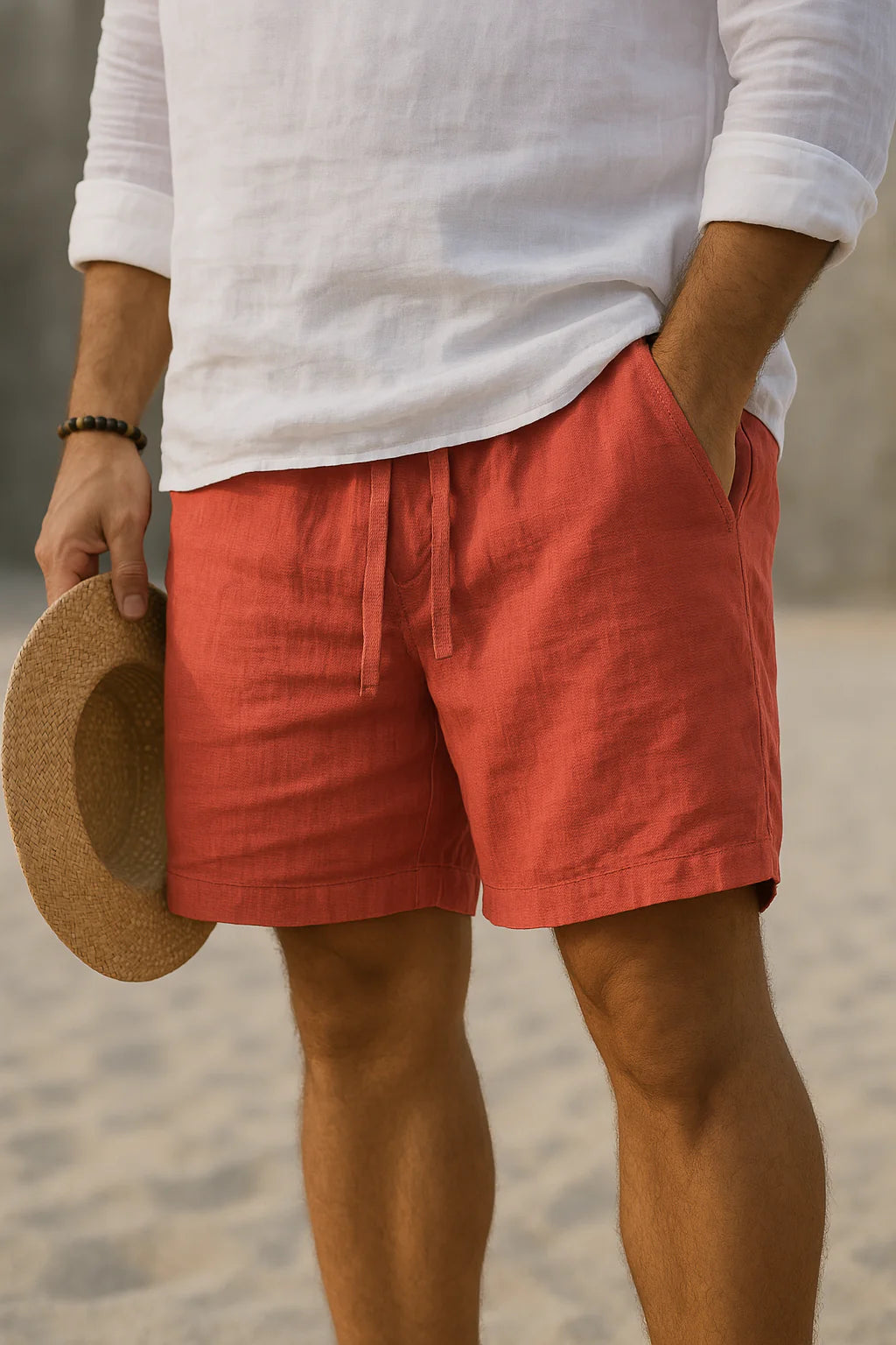 Gabriele | Pantaloncini Uomo Lino Estivi Rosso
