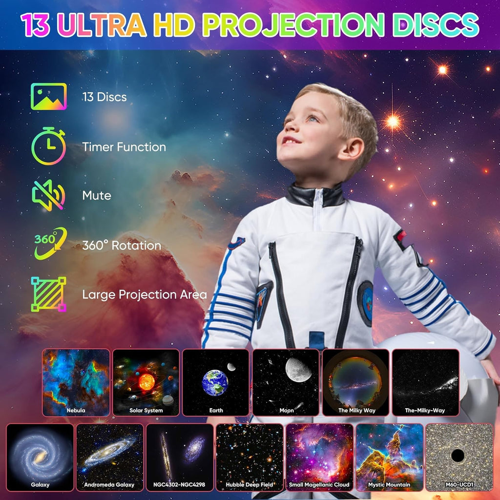 Galaxy Projector with 360° Rotation 13 Scene Discs and Adjustable Star Light - Image 2