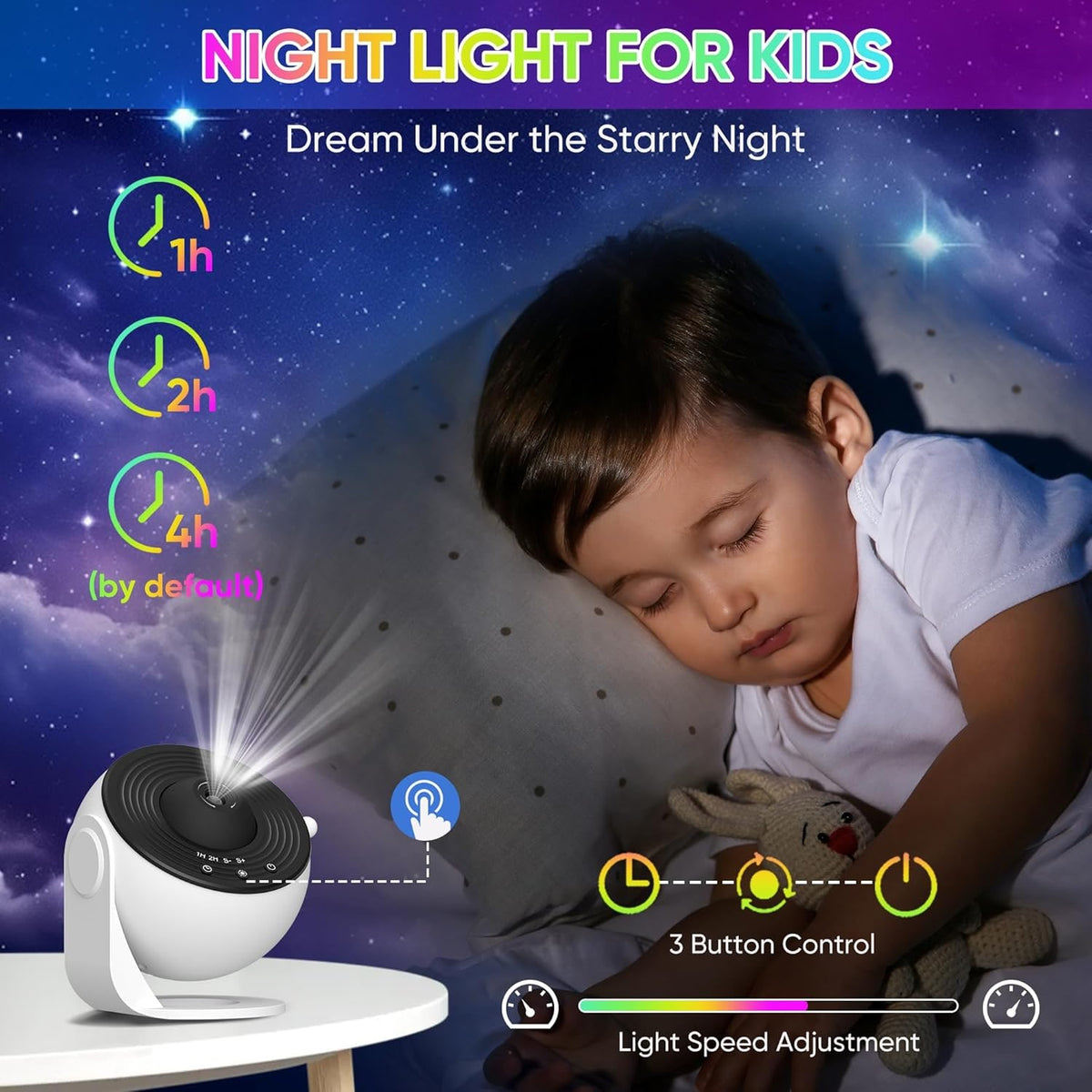 Galaxy Projector with Rotating Star Ceiling Projection and Adjustable Stand - Image 4