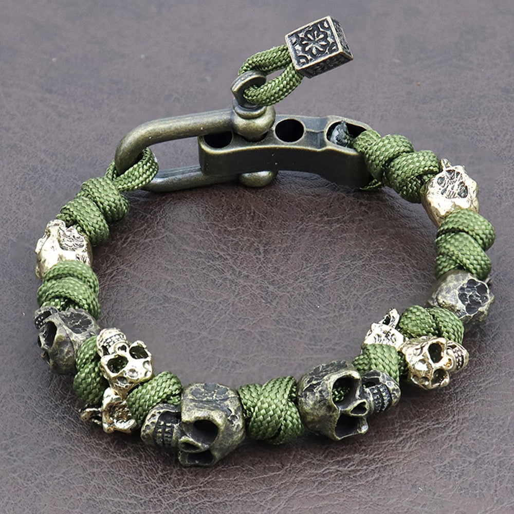 Gents Gold Plated Copper Bracelet with Skull Beads Adjustable Shackle Clasp Mens - Image 4