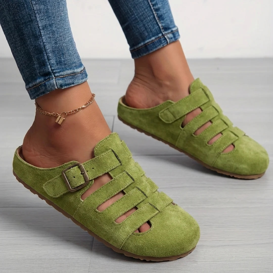 Ginevra | Donna Zoccoli Sabot Punta Chiusa Fibbia Slip-On Verde
