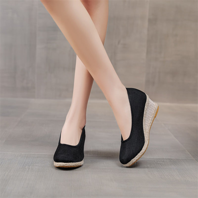 Ginevra | Sandali con Plateau Estivi da Donna Zeppa Lino Nero