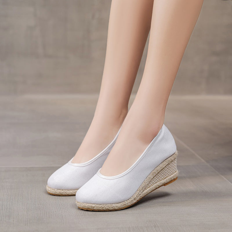 Ginevra | Sandali con Plateau Estivi da Donna Zeppa Lino Bianco