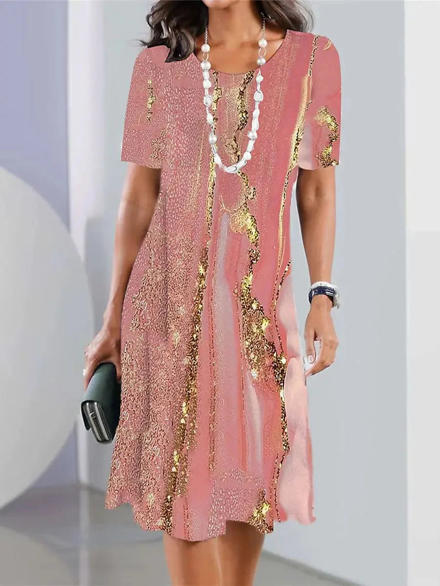 Giorgia | Abito Midi Stampa Astratta Rosa