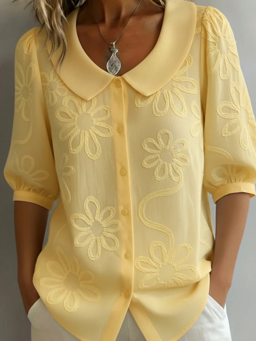 Giorgia | Camicia Donna Ricamo Floreale Colletto Giallo