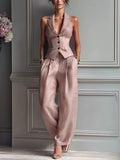 Giorgia | Completo Donna Gilet Senza Maniche e Pantalone Rosa