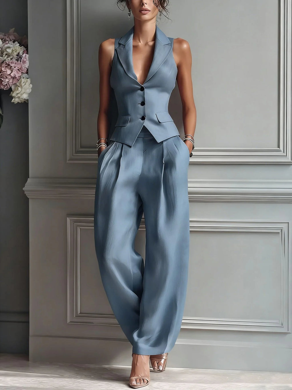Giorgia | Completo Donna Gilet Senza Maniche e Pantalone Blu
