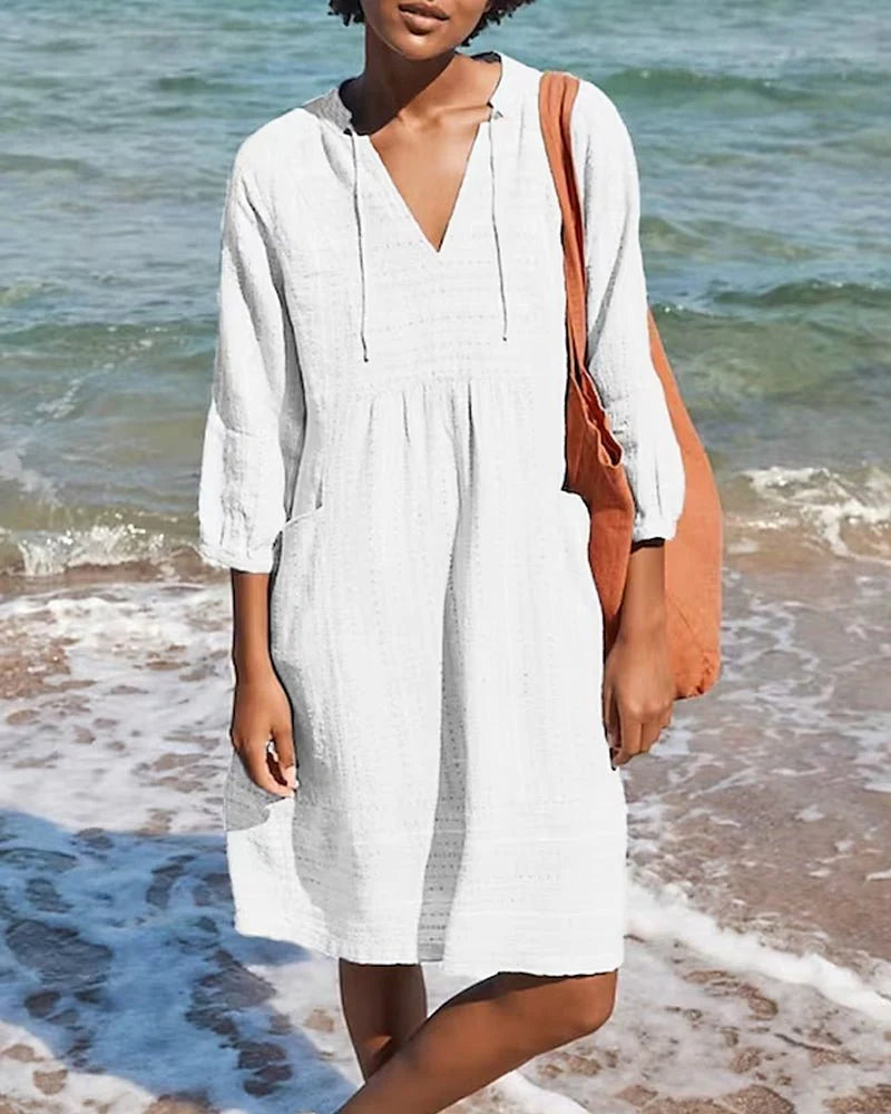 Giorgia | Donna Abito Tunica Scollo V Cappuccio Bianco