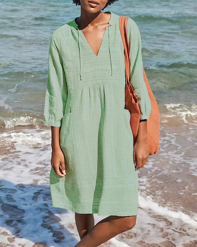 Giorgia | Donna Abito Tunica Scollo V Cappuccio Verde