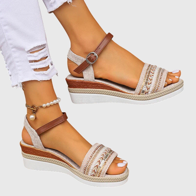 Giorgia | Sandali Donna Zeppa Intrecciati Bianco Marrone