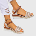 Giorgia | Sandali Donna Zeppa Intrecciati Bianco Marrone