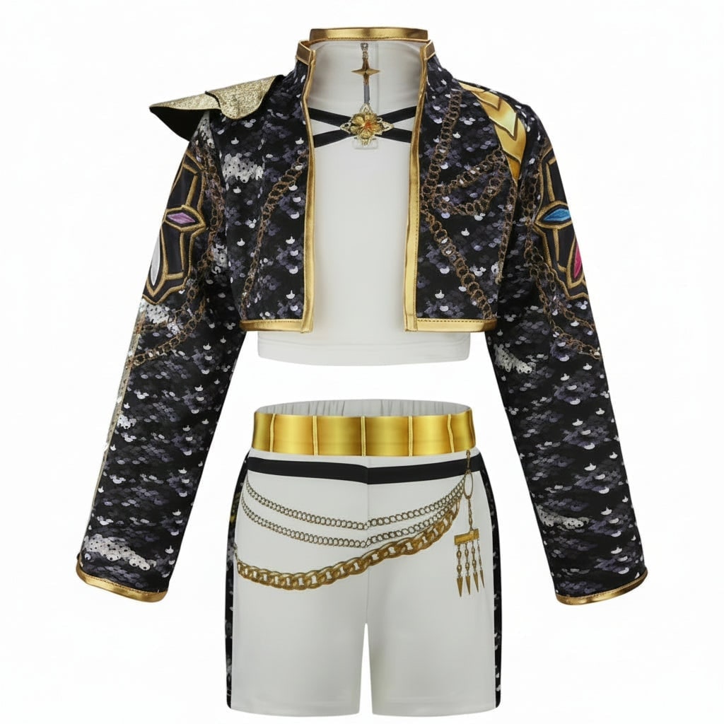 Girls' Halloween Belly Dance Costume Two Piece Sequined Crop Top and A-Line Skirt Set - Image 4