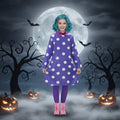 Girls' Halloween Character Costume Set with Purple Polka Dot Dress Teal and Tights - Image 1