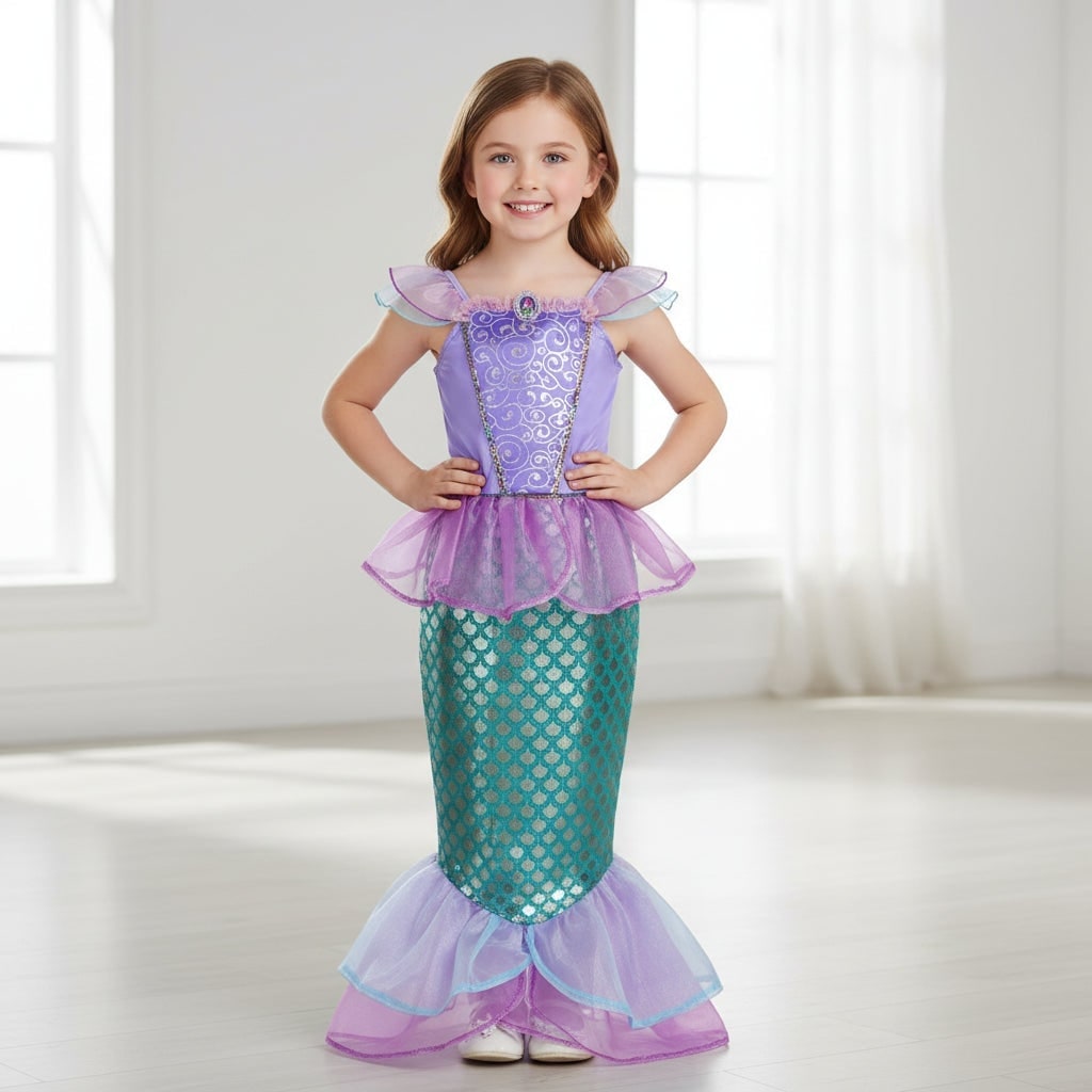Girls' Halloween Mermaid Costume with Accessories for Dress-Up Party - Image 1