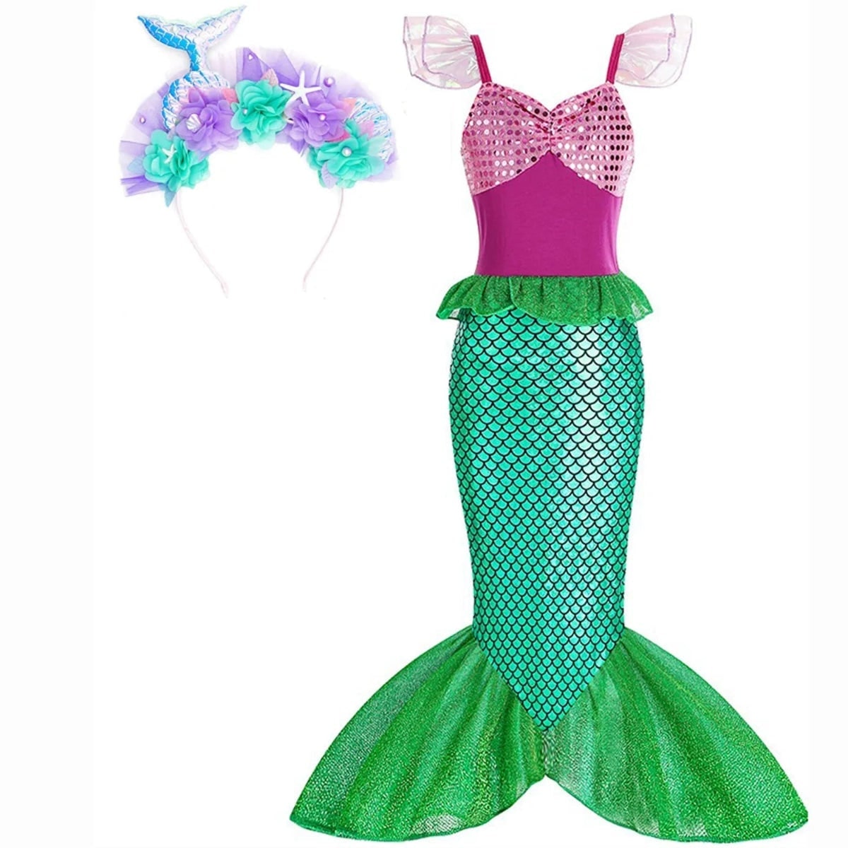 Girls' Halloween Mermaid Costume with Accessories for Dress-Up Party - Image 10