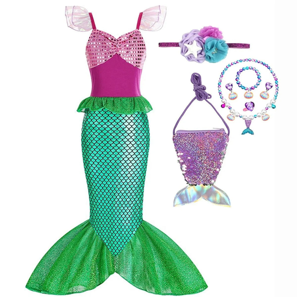 Girls' Halloween Mermaid Costume with Accessories for Dress-Up Party - Image 12