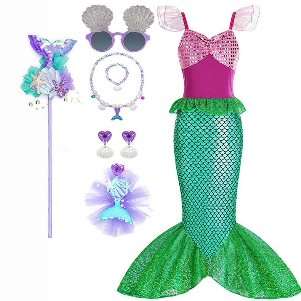 Girls' Halloween Mermaid Costume with Accessories for Dress-Up Party - Image 14