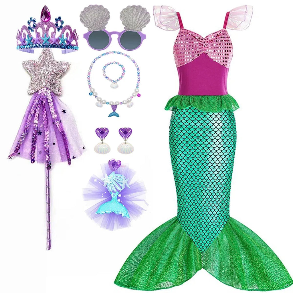 Girls' Halloween Mermaid Costume with Accessories for Dress-Up Party - Image 15