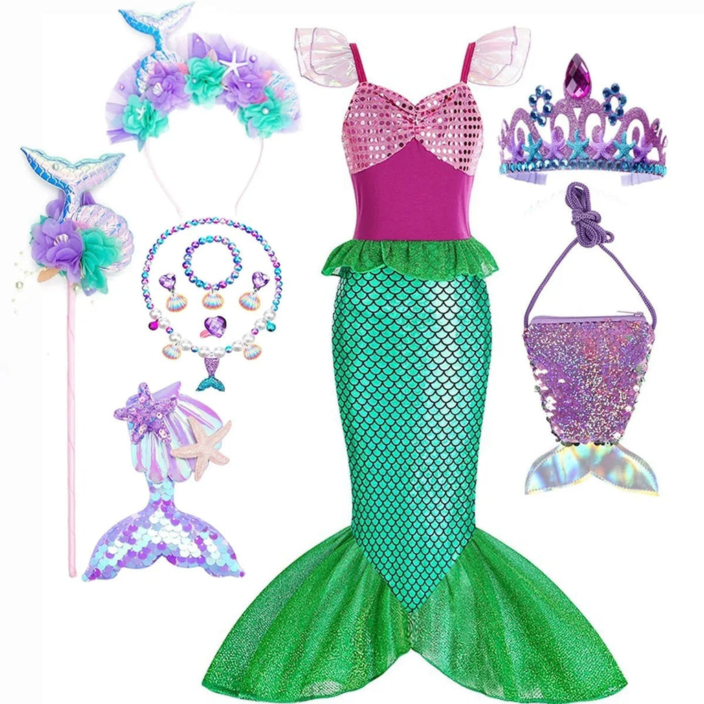Girls' Halloween Mermaid Costume with Accessories for Dress-Up Party - Image 16