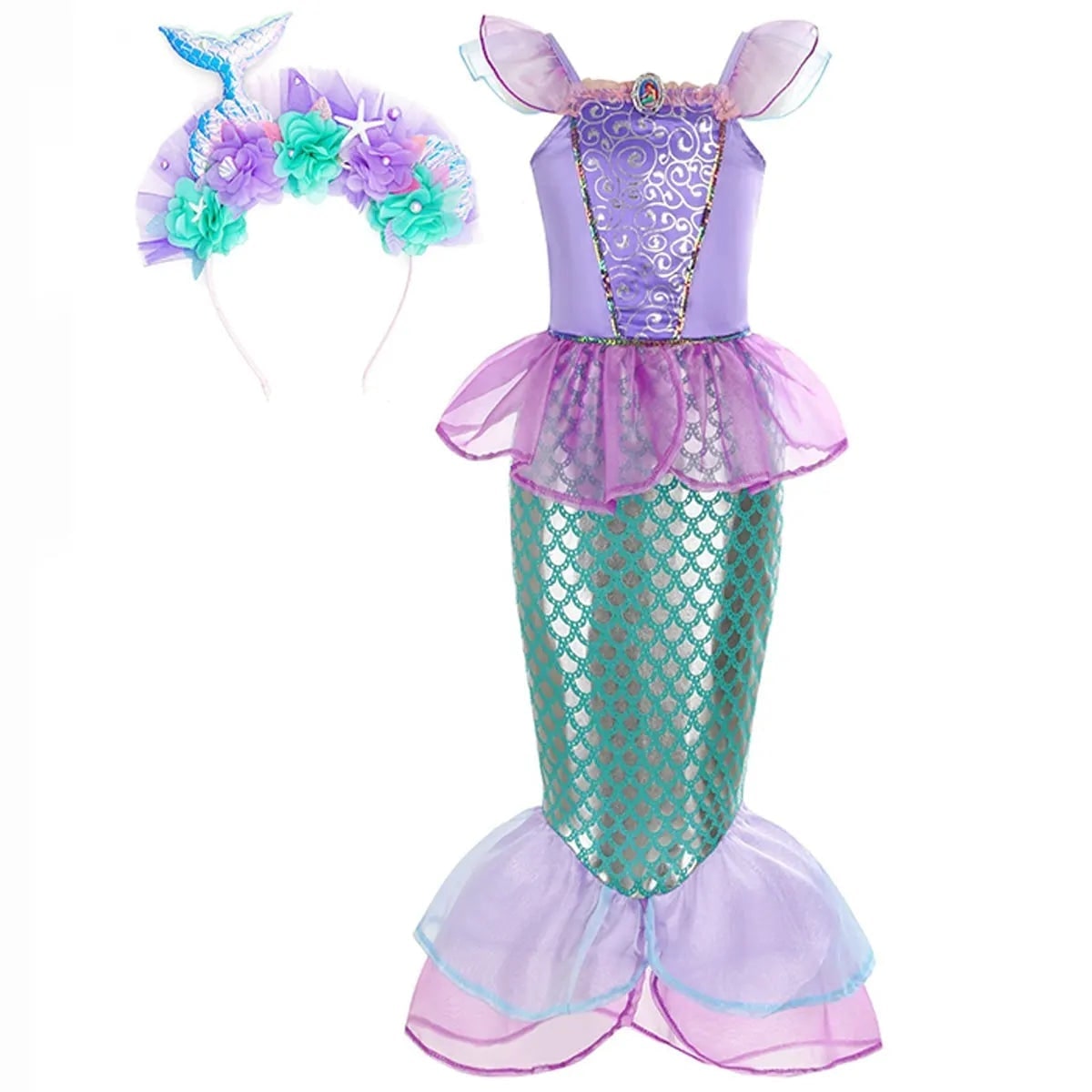 Girls' Halloween Mermaid Costume with Accessories for Dress-Up Party - Image 2