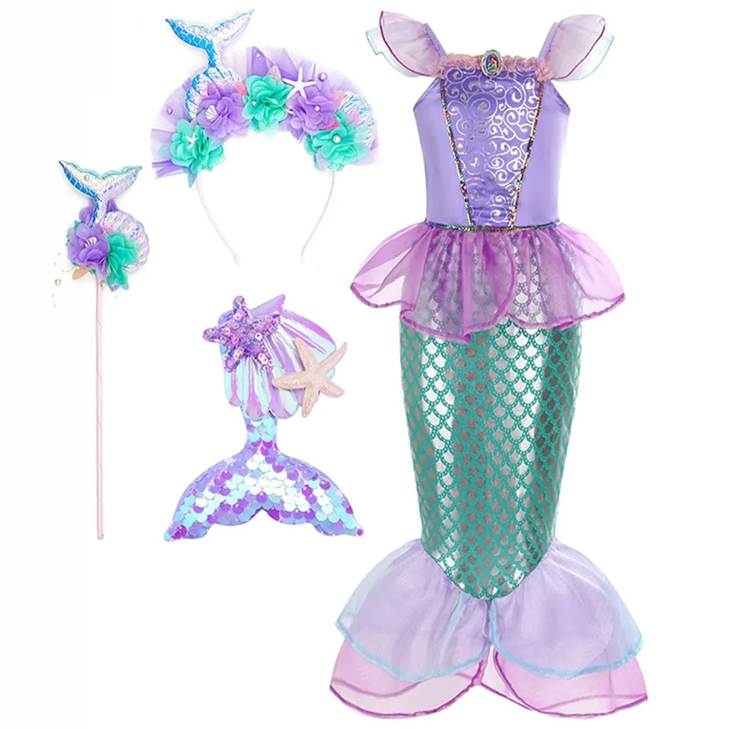 Girls' Halloween Mermaid Costume with Accessories for Dress-Up Party - Image 5