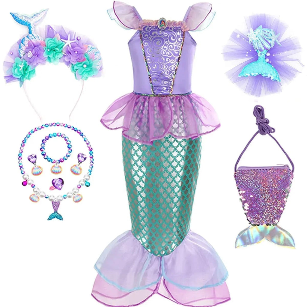Girls' Halloween Mermaid Costume with Accessories for Dress-Up Party - Image 7