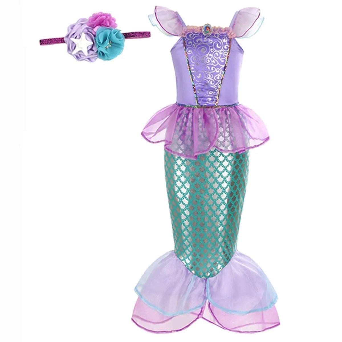 Girls' Halloween Mermaid Costume with Accessories for Dress-Up Party - Image 8