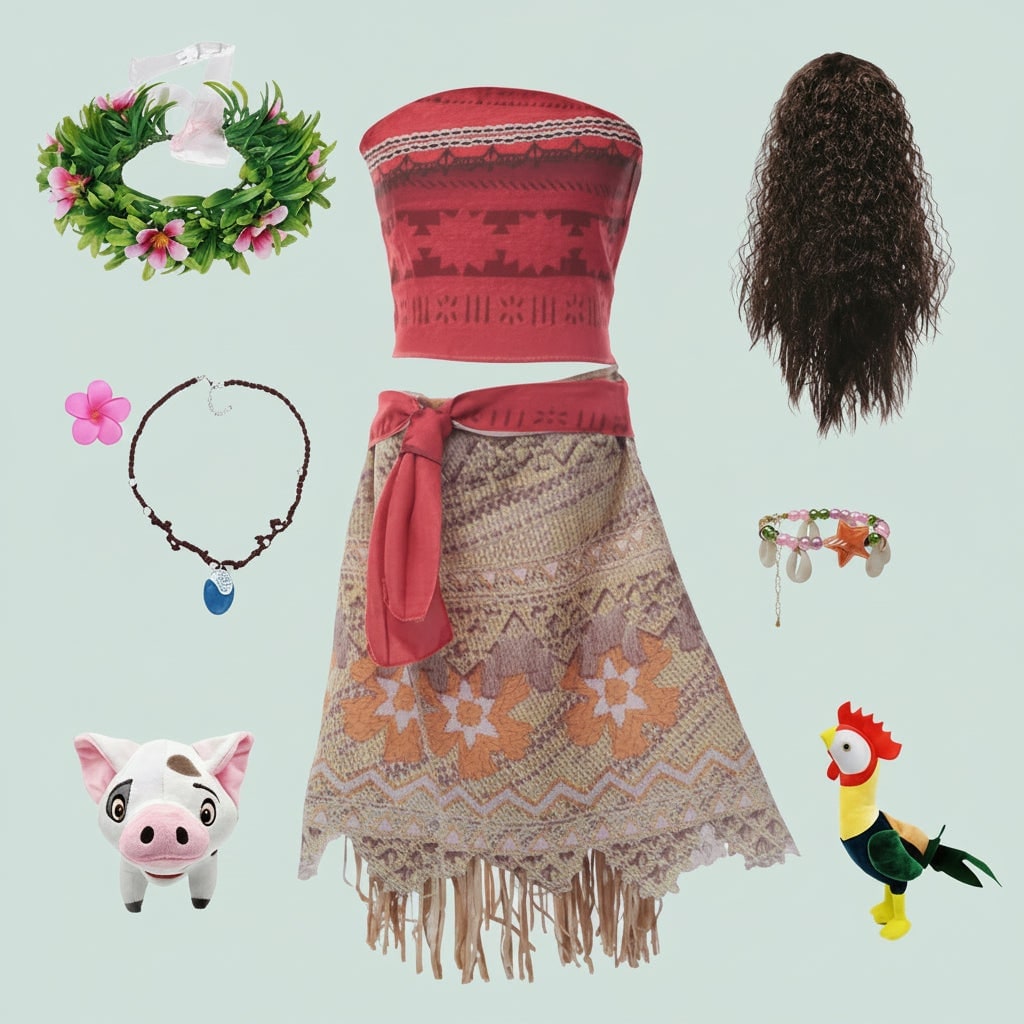 Girls' Halloween Princess Costume Two-Piece Set with Wig Flower Crown and Fringe Skirt - Image 3