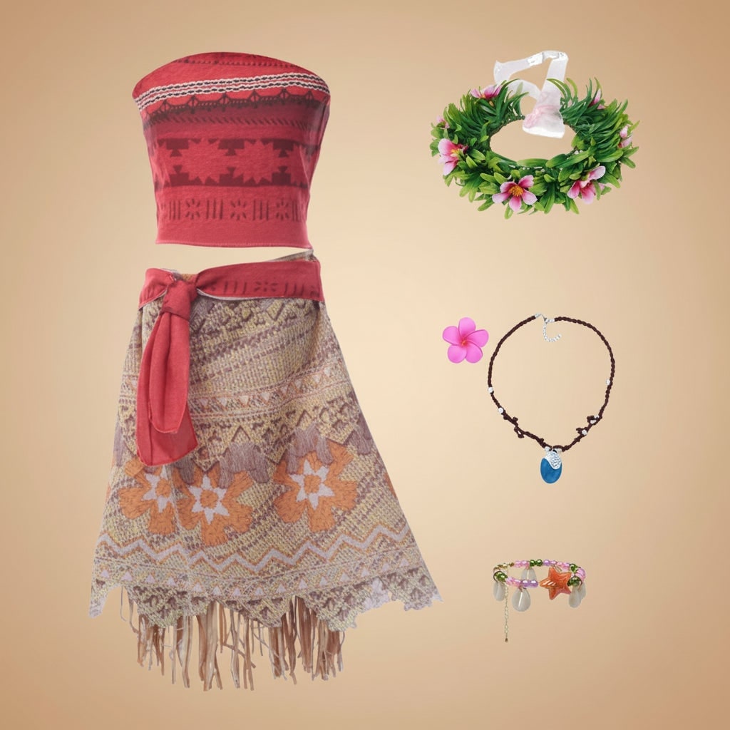 Girls' Halloween Princess Costume Two-Piece Set with Wig Flower Crown and Fringe Skirt - Image 8