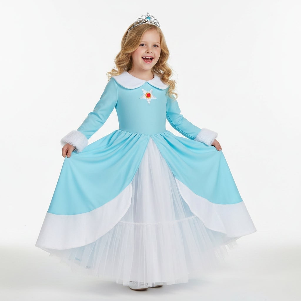 Girls' Halloween Princess Costume with Crown Wand Gloves and Accessories - Image 1