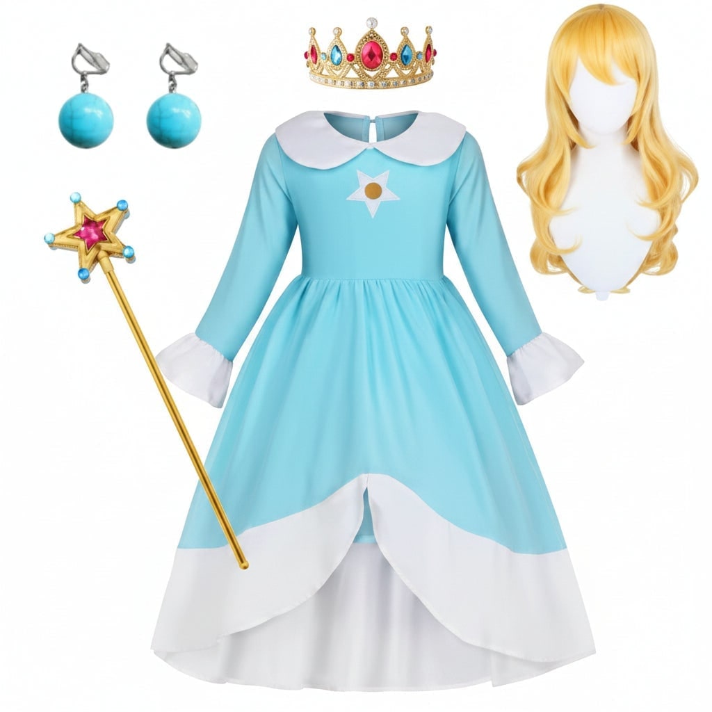 Girls' Halloween Princess Costume with Crown Wand Gloves and Accessories - Image 4