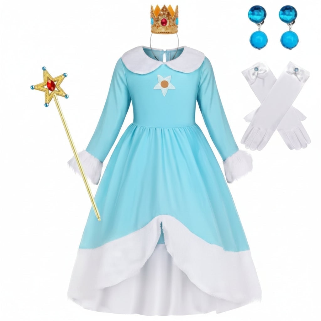 Girls' Halloween Princess Costume with Crown Wand Gloves and Accessories - Image 6