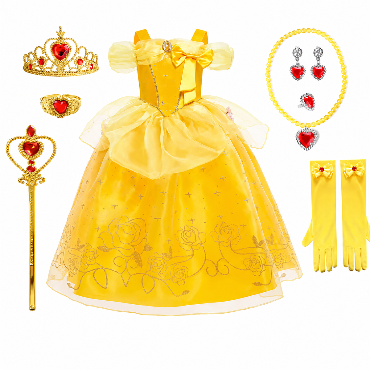 Girls' Halloween Princess Costume with Tiara Wand and Accessories for Dress Up - Image 4