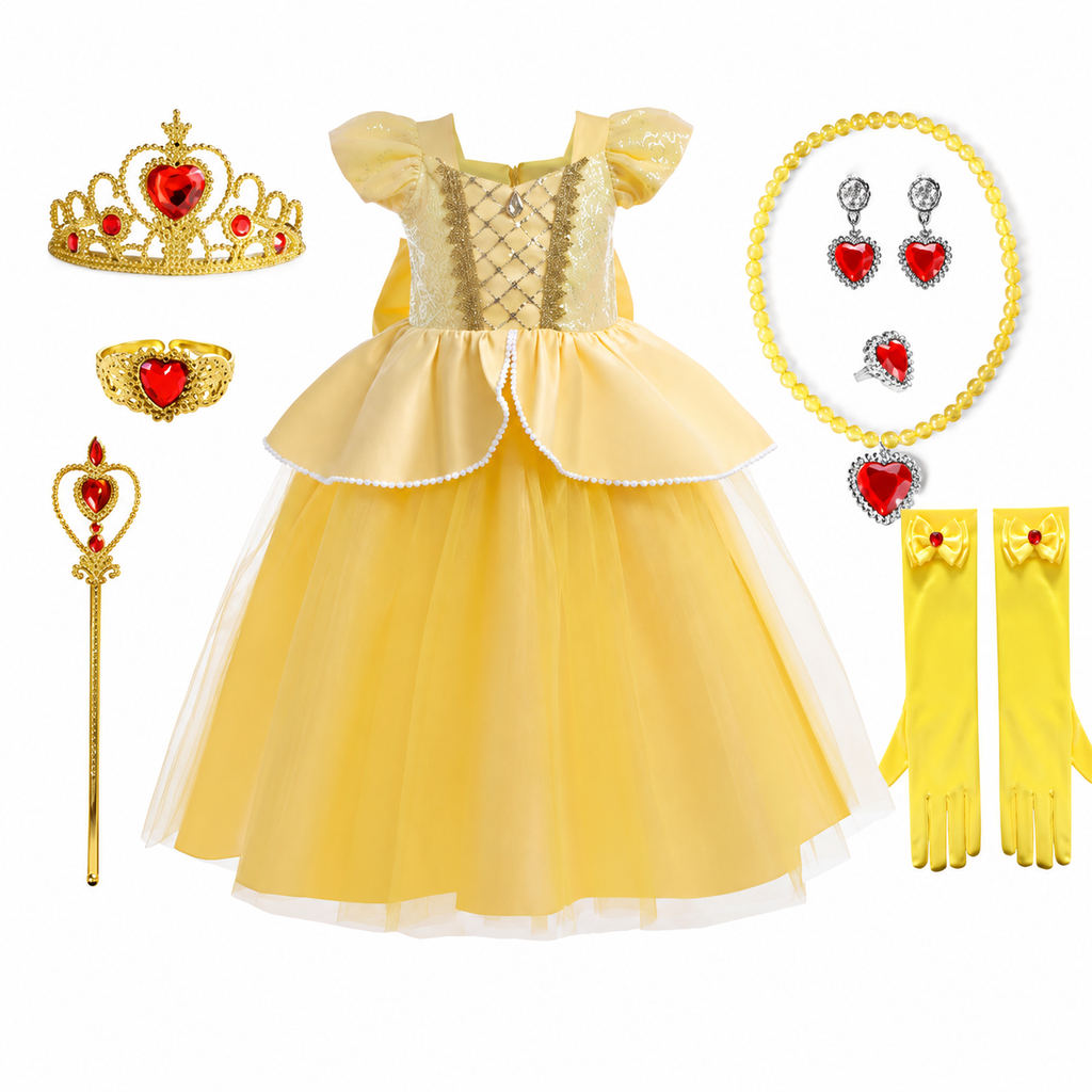 Girls' Halloween Princess Costume with Tiara Wand and Accessories for Dress Up - Image 8